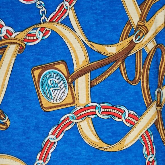 Fashion Nova Equestrian Chain Belt Print Top Blue Crop Top Size Large Lace Up - Picture 4 of 6